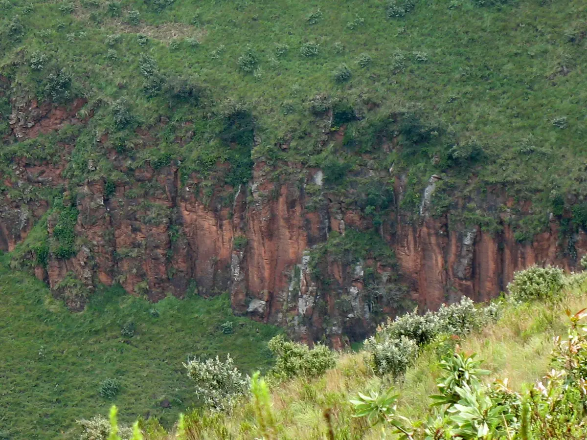 Red rock cliff on the inner wall of Menengai Crater