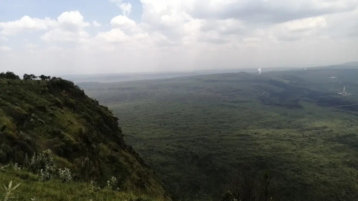 View from the rim over the wide forested Menengai Crater floor